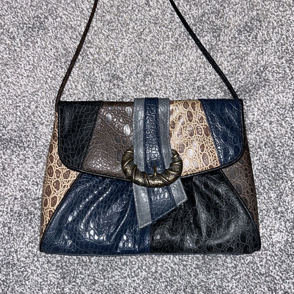 Leather Patchwork Purse With Snap Closure - image 1